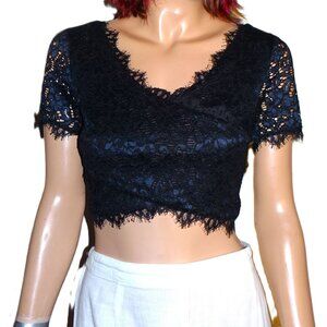 bebe Black Cropped Lace Blouse SP